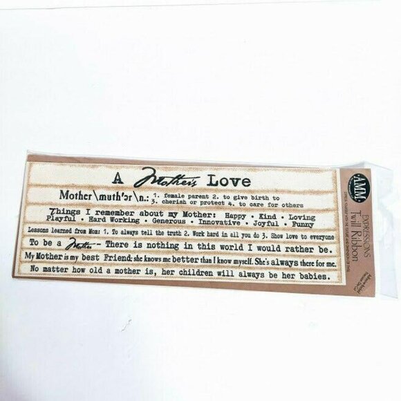 AMM Expressions Twill Ribbon "A Mother's Love" Scrapbooking Craft 12" x 4.25" - Picture 1 of 4